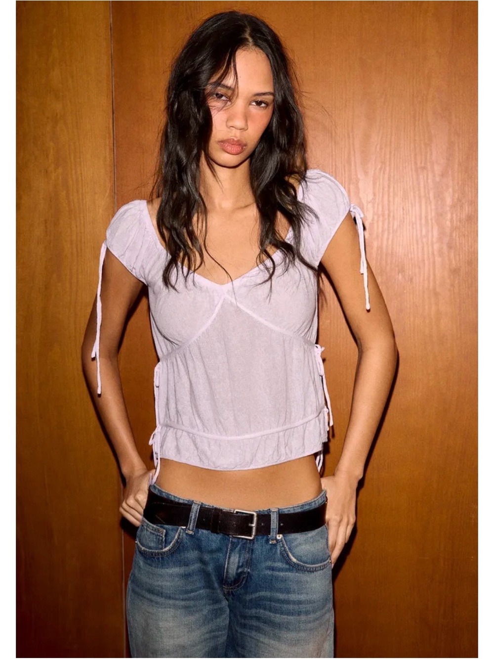 Zara Light Lavender Tie-Shoulder Crop Top